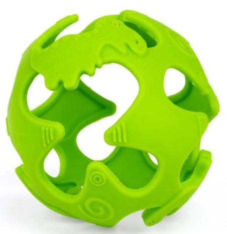 GiliGums: Silikónové hryzátko Loptička Dino (zelené)