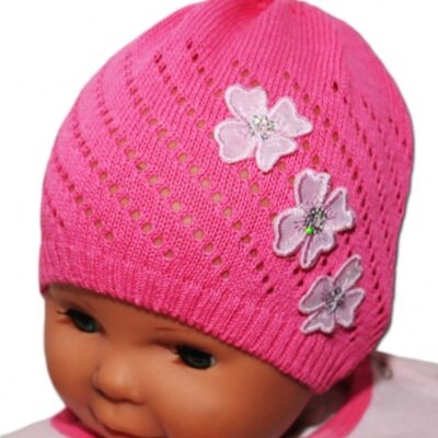 Baby Nellys: Háčkovaná čiapočka Kvetinky (tm. ružová)