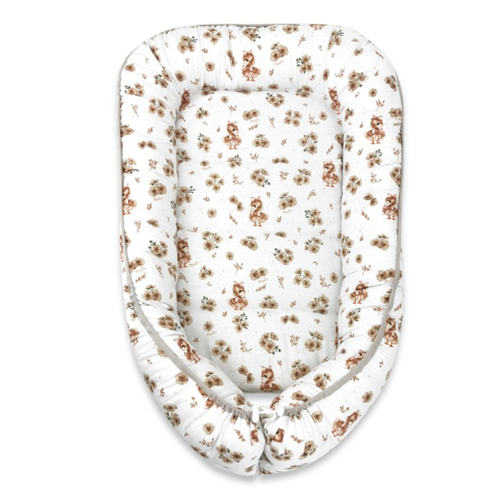 Hniezdočko, kokon pre bábätko, bavlna, Kačičky - biela, béžová