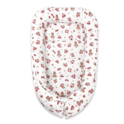 Hniezdočko, kokon pre bábätko, bavlna, Kačičky - biela, púdrovo ružová