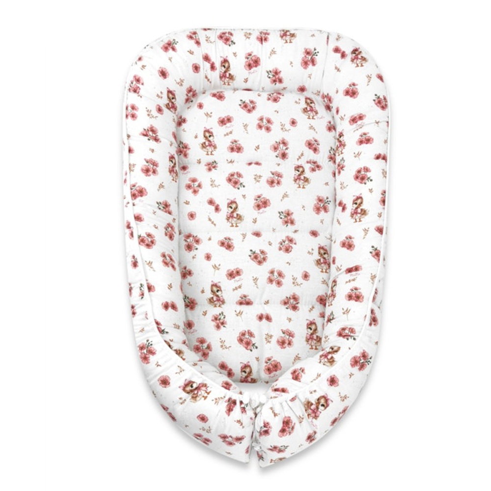 Hniezdočko, kokon pre bábätko, bavlna, Kačičky - biela, púdrovo ružová