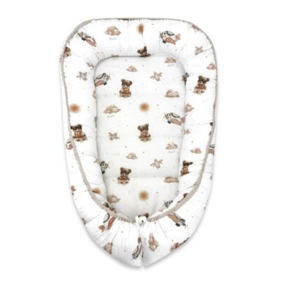 Hniezdočko, kokon pre bábätko, bavlna, Méďa pilot - biela, béžová