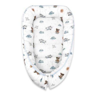 Hniezdočko, kokon pre bábätko, bavlna, Méďa pilot - biela, modrá