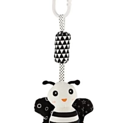 Hrkálka na postieľku/kočík včielka, 30cm - čiernobiely