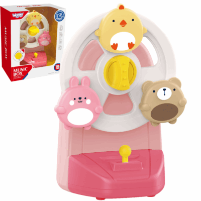 Hudobný kolotoč/music box so zvieratkami, ružový