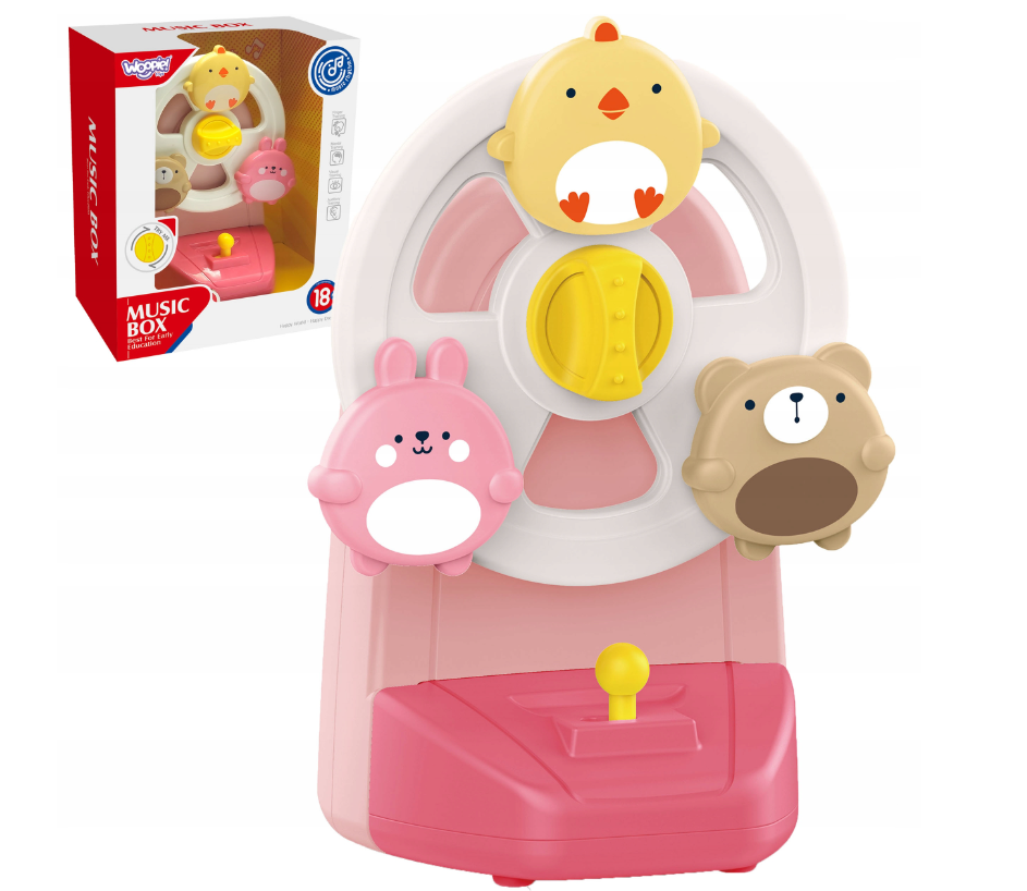 Hudobný kolotoč/music box so zvieratkami, ružový