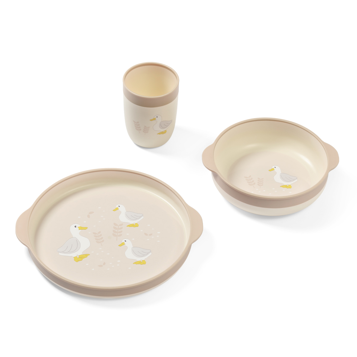 Jedálenská sada pre batoľatá, 3D miska, tanierik, hrnček - béžová