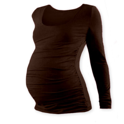 JOŽÁNEK Tehotenské tričko Johanka s dlhým rukávom - čokohnědá, M/L