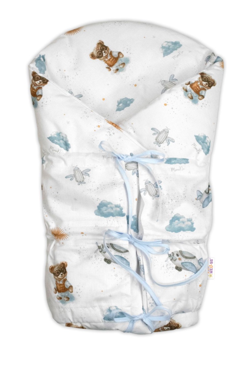 Klasická retro zavinovačka LALLY šnurovacia s výplňou, Méďa pilot - modrá