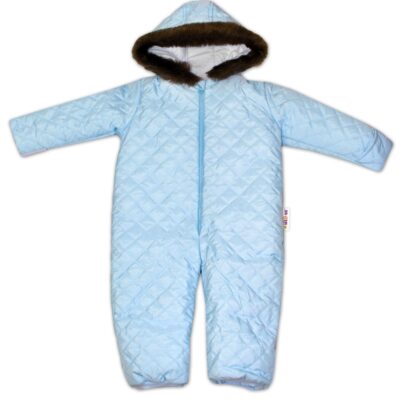 Kombinéza s kapucňou a kožušinkou Baby Nellys ®prošívaná, bez šlapie - sv. modrá, veľ. 98