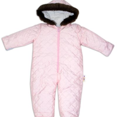Kombinéza s kapucňou a kožušinkou Baby Nellys ®prošívaná, bez šlapiek, sv. ružová, veľ.98