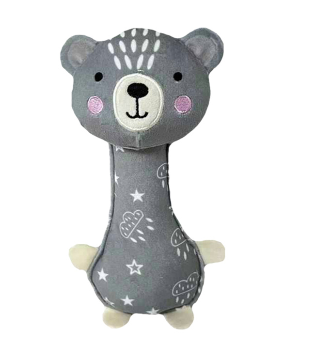 Látková hračka pískacia, Medvedík, 17 cm, sivá