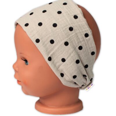 Letná čelenka, bandana, mušelín, Bodka, Baby Nellys - cappuccino, veľ. 104/110