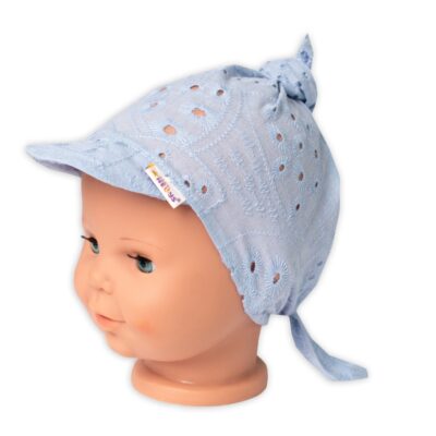 Letná šatka so šiltom, bavlna, Madeira, Baby Nellys - jeans, veľ. 9/36 m