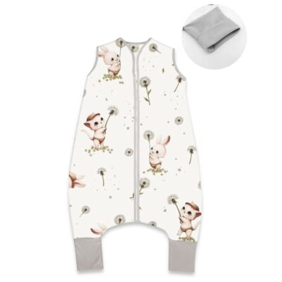 Letný spací vak so zahrnovacími nohavičkami, bavlna, Kocúrik a púpava - biela, veľ. M