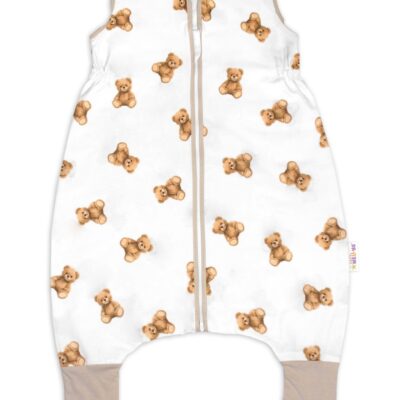 Letný spací vak so zahrnovacími nohavičkami, bavlna, Míša - biely s potlačou, S