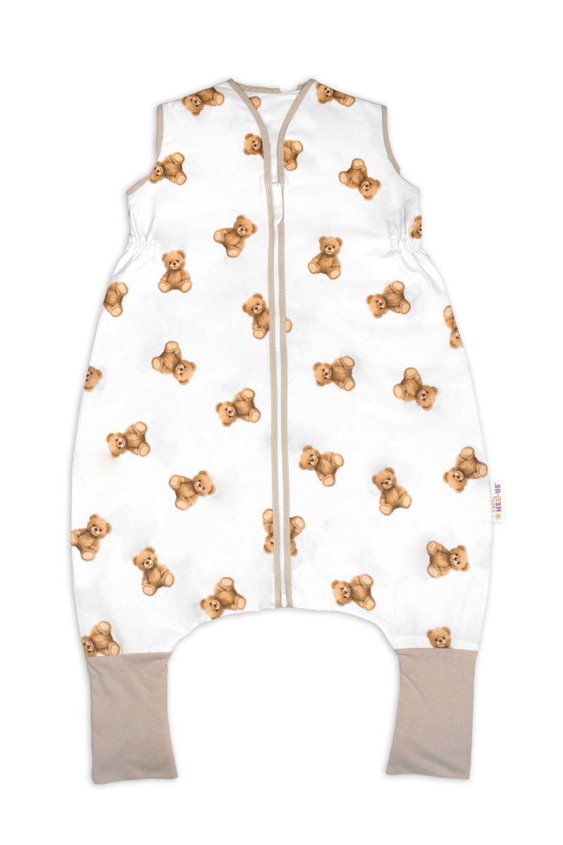 Letný spací vak so zahrnovacími nohavičkami, bavlna, Míša - biely s potlačou, S