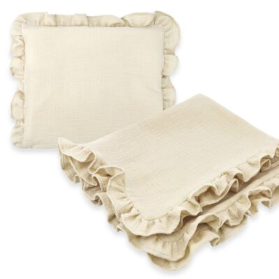 Luxusná 2D sada Nature - vankúšik a deka s volánikom - béžová