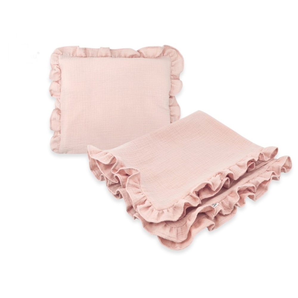 Luxusná 2D sada Nature - vankúšik a deka s volánikom - pudrově ružová