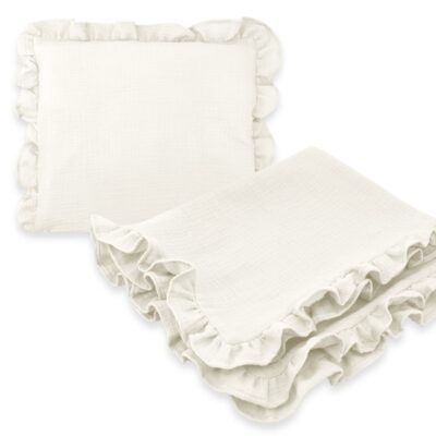 Luxusná 2D sada Nature - vankúšik a deka s volánikom - smotanová