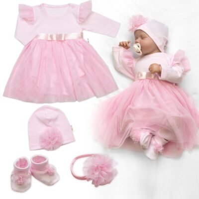 Luxusná 4D slávnostná sada pre bábätko Girl - ružová