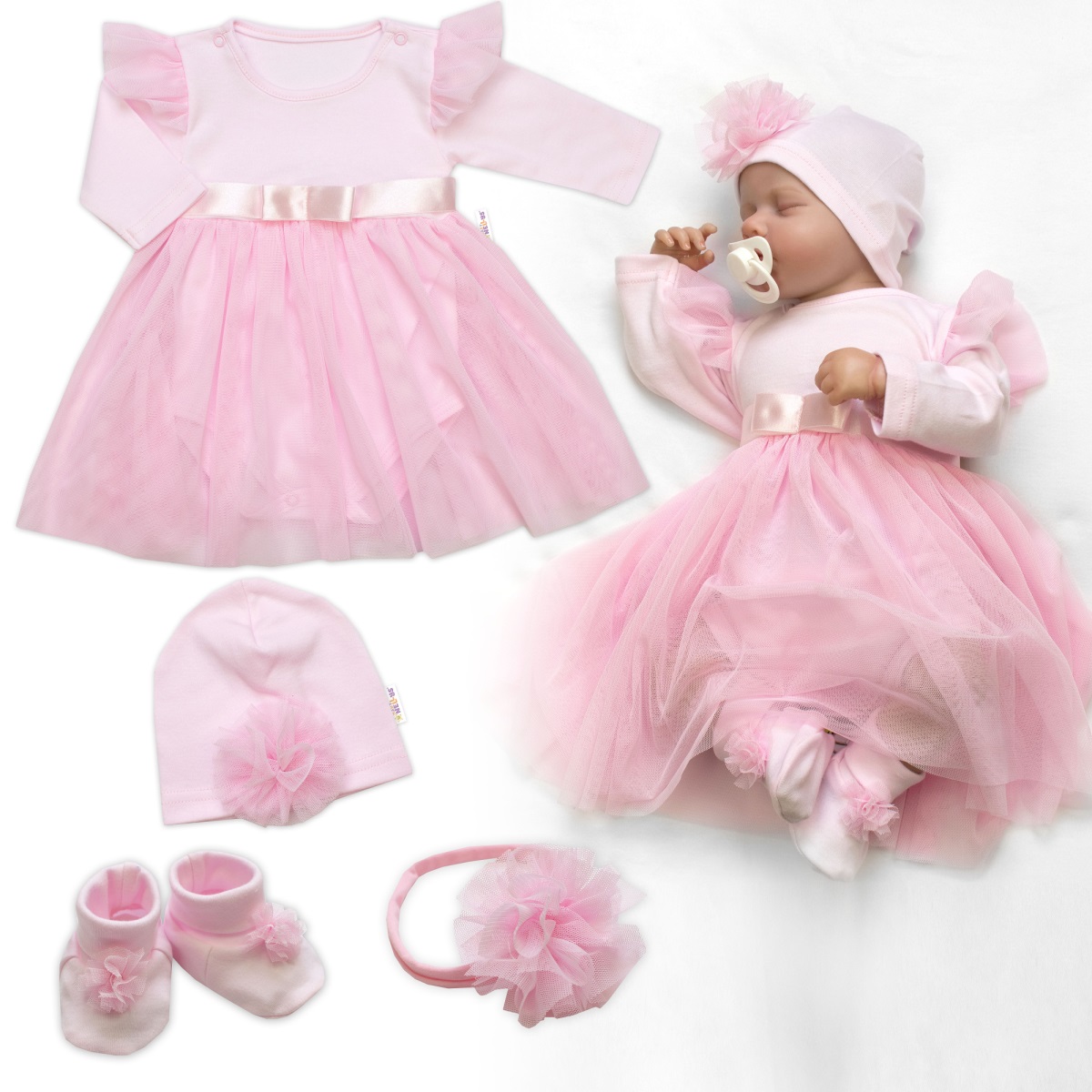 Luxusná 4D slávnostná sada pre bábätko Girl - ružová