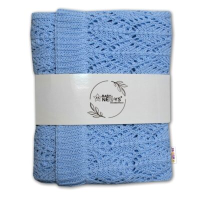 Luxusná bavlnená háčkovaná deka, dečka LOVE, 75x95cm - modrá