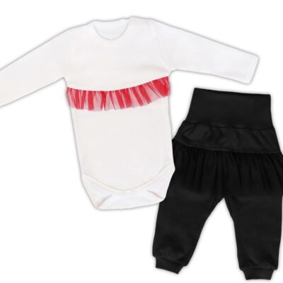 Mamatti 2 dielna sada Body dl. rukáv s tutu volánkem, tepláčky s tutu,biele,čierne, vel.80