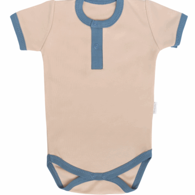 Mamatti Bavlnené body polo kr. rukáv, Dinosaurus - krémové, veľ. 74