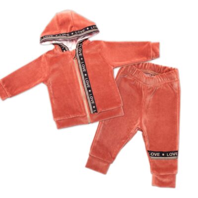 Mamatti Detská tepláková súprava Velvet zapínanie na zip, Fox Girl, tehlová