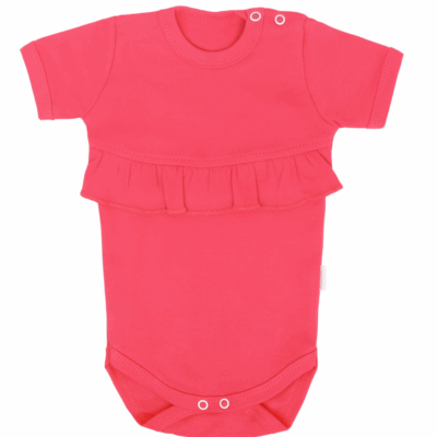 Mamatti Detské body Kr. rukáv s volánikom, Myška - tm. růžová, veľ. 98