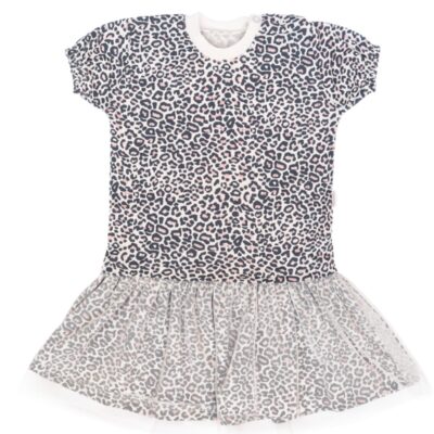 Mamatti Detské šaty s tylom, kr. rukáv, Gepardík, biele vzorované, veľ. 86