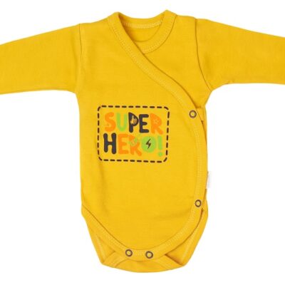 Mamatti Dojčenské body dlhý rukáv, zapínanie bokom, Hero - horčicové