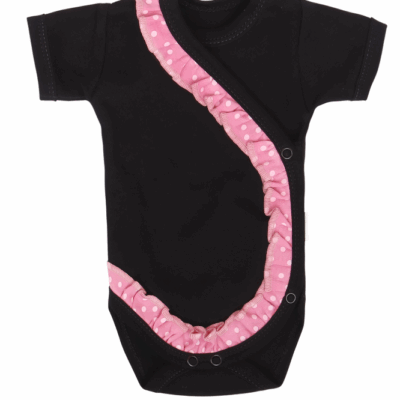 Mamatti Dojčenské body Kr. rukáv, zapínanie bokom, Princezna Bodka, čierno-ružové