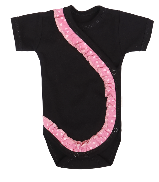 Mamatti Dojčenské body Kr. rukáv, zapínanie bokom, Princezna Bodka, čierno-ružové