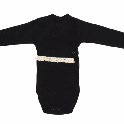 Mamatti Dojčenské body s čipkou, zapínanie bokom, Mašle - černé