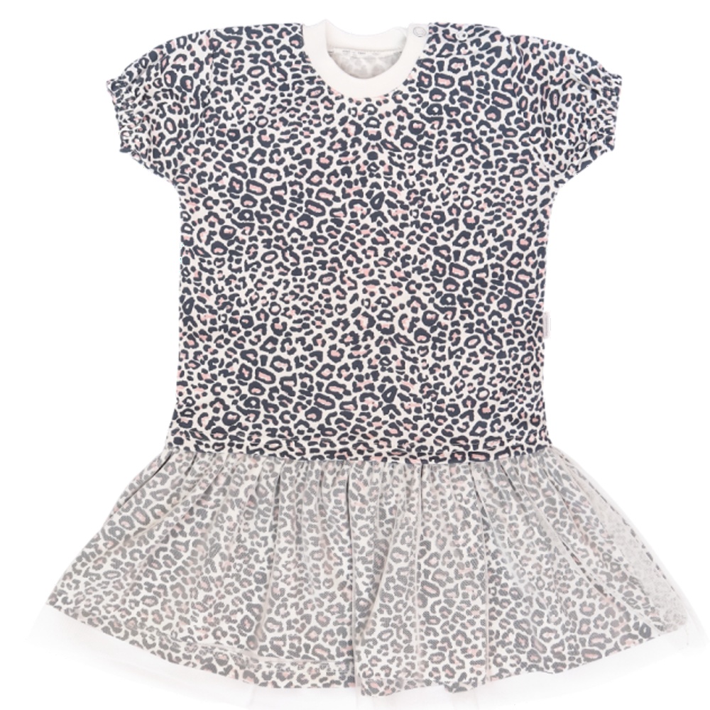 Mamatti Dojčenské šaty s tylom, kr. rukáv, Gepardík, biele vzorované