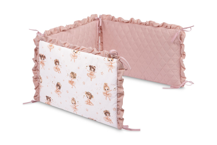 Mantinel do postieľky, mušelín 180x40cm (3x60x40cm) - Baletka, púdrovo ružová