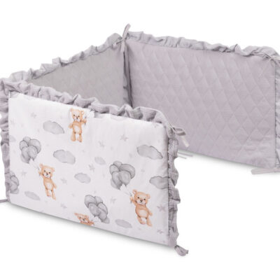 Mantinel do postieľky, mušelín 180x40cm (3x60x40cm) - Medvedík šedý