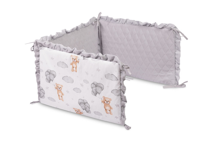 Mantinel do postieľky, mušelín 180x40cm (3x60x40cm) - Medvedík šedý