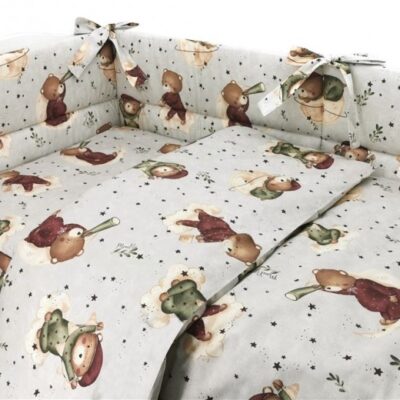 Mantinel s obliečkami, 3D, bavlna, Teddy and Moon - béžová, 135 x 100 cm