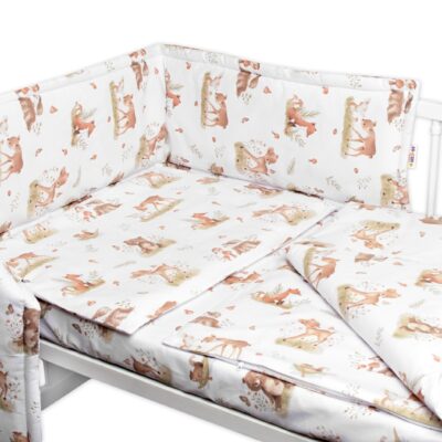 Mantinel s obliečkami, 3D sada - Roztomilé zvieratká, biela/hnedá, veľ. 135x100 cm