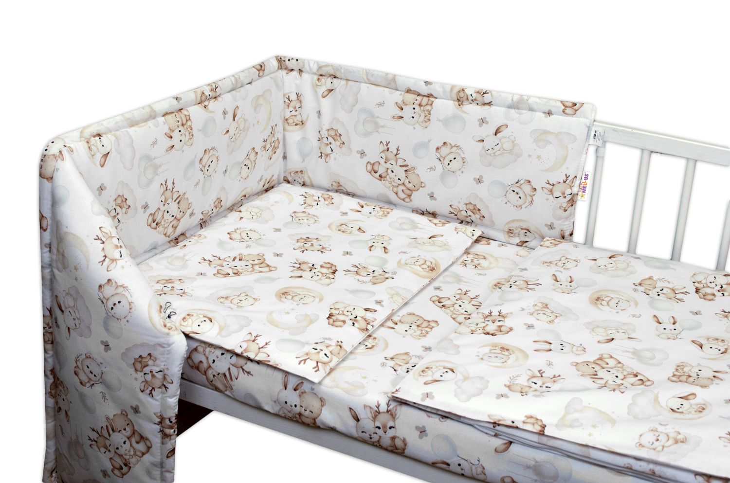 Mantinel s obliečkami, 3D sada - Sny zvieratiek, biela/hnedá, 135x100 cm