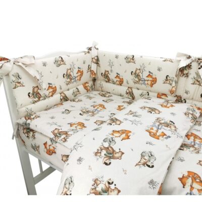 Mantinel s obliečkami do postieľky, 3D sada Bavlna, Friends time - latte, 135x100