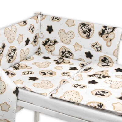 Mantinel s obliečkami do postieľky, 3D sada Myška Retro - biela s potlačou, 135x100
