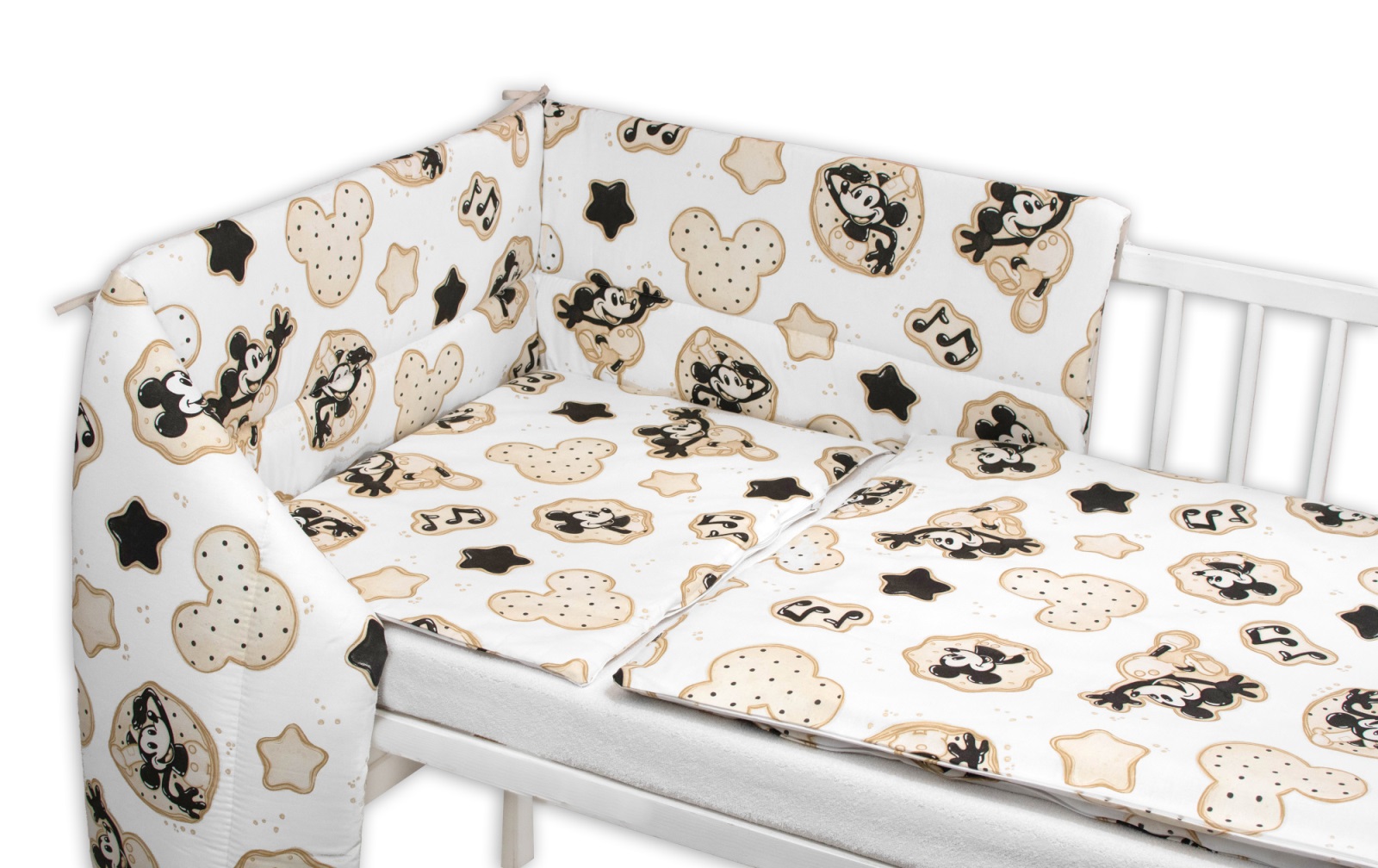 Mantinel s obliečkami do postieľky, 3D sada Myška Retro - biela s potlačou, 135x100