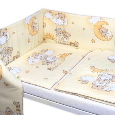 Mantinel s obliečkami Premium, 3D sada, Medvedík na rebríku, žltý, 120x90 cm