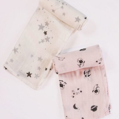 Mienky: Sada bambus/mušelín plienok (biela/ružová)