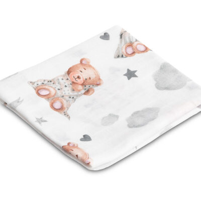 Mušelínová mäkká plienka LUX 70x80 cm, Good night Bear, biela
