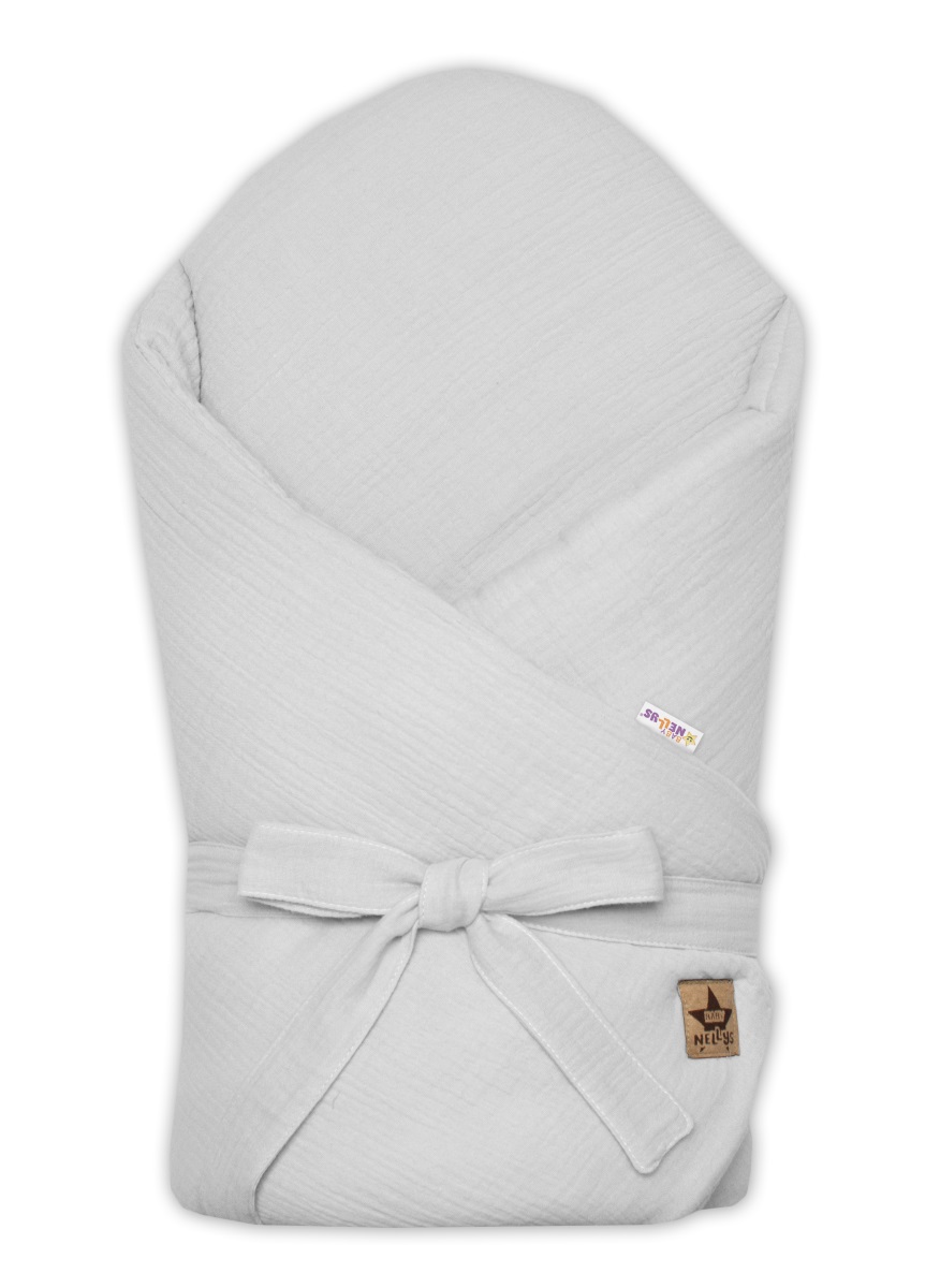 Mušelínová zavinovačka s výstužou na zaväzovanie, Baby Nellys, 75x75cm, svetlo sivá